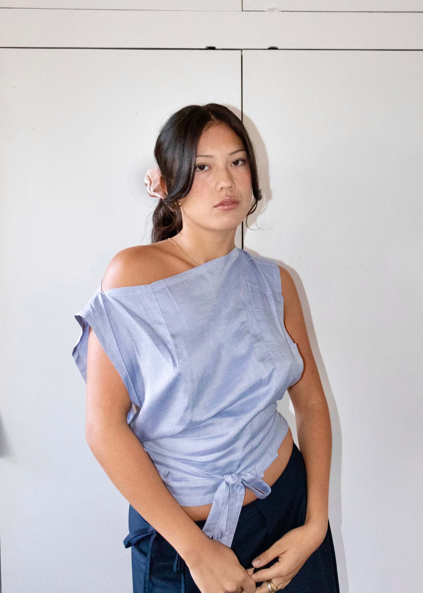 Draped Top in Sky Silk