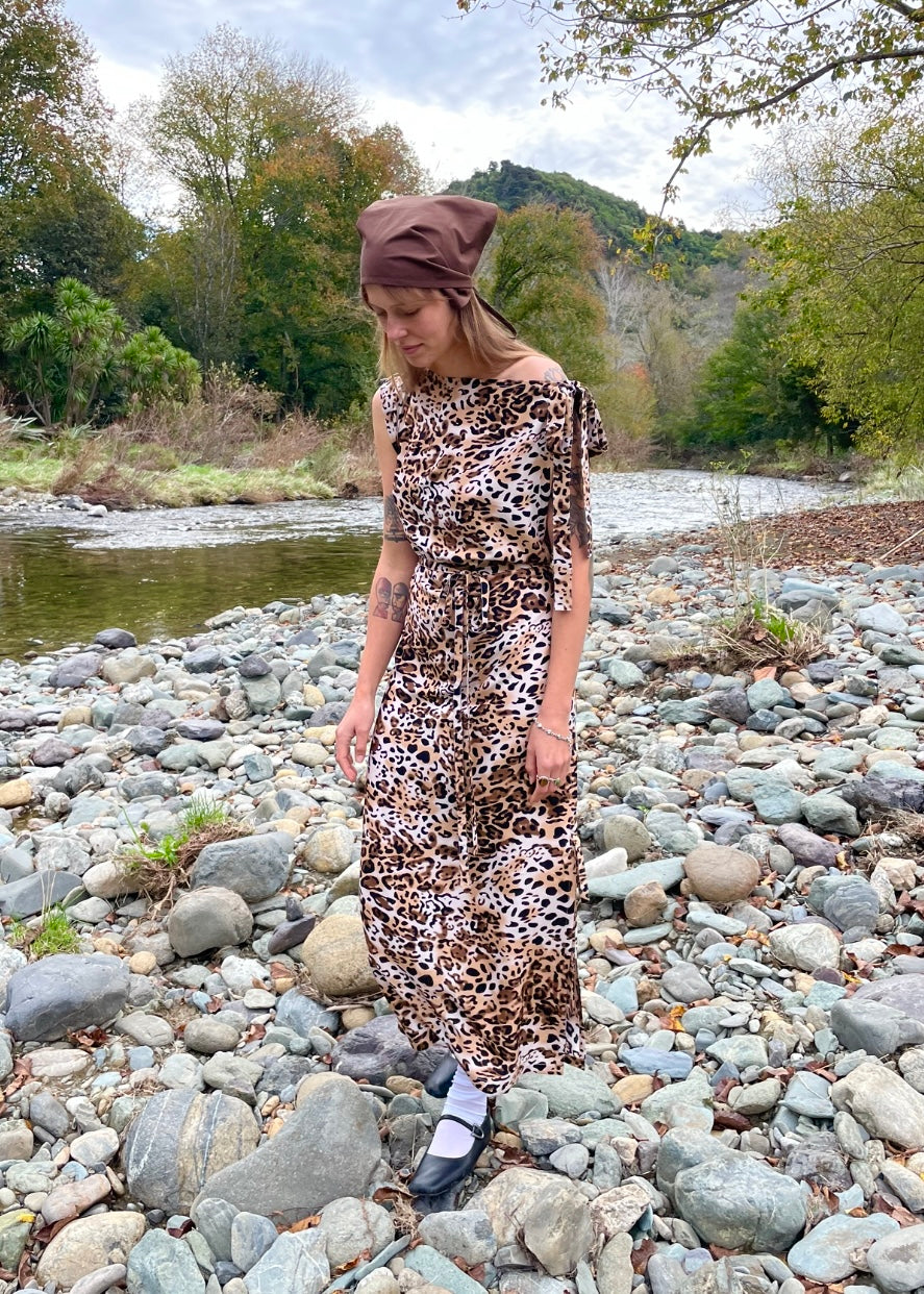 Draped Maxi Dress in Leopard