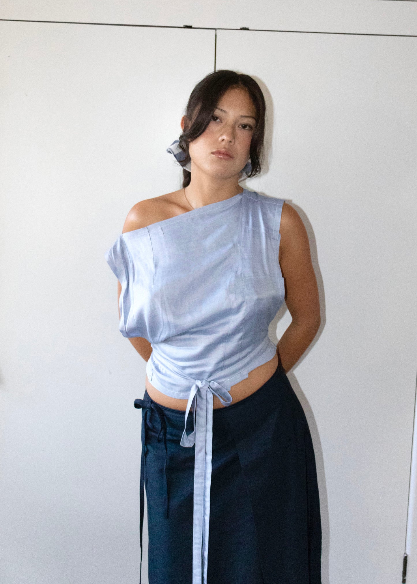 Draped Top in Sky Silk