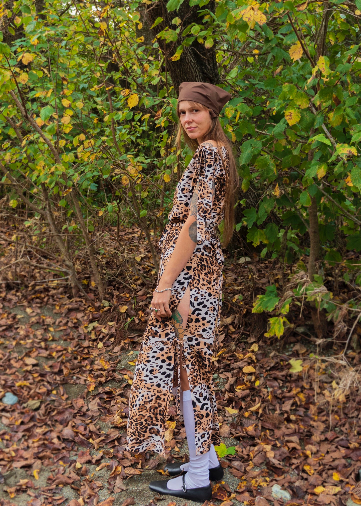 Draped Maxi Dress in Leopard