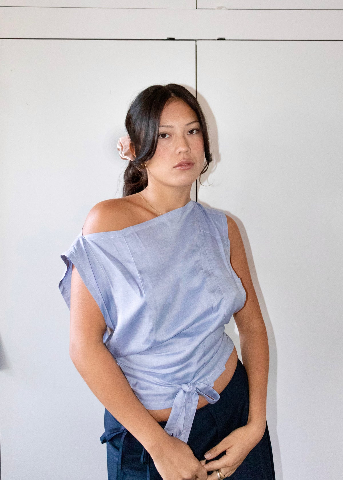 Draped Top in Sky Silk
