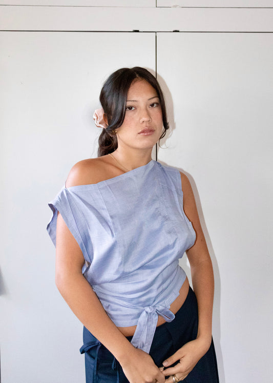 Draped Top in Sky Silk