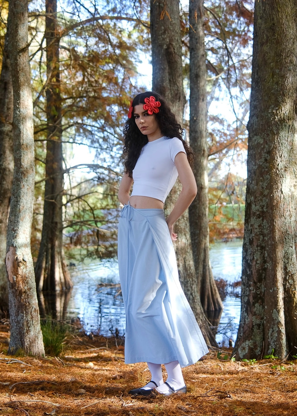 Blue wrap maxi skirt hotsell