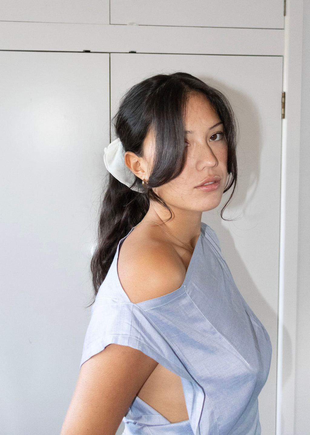 Draped Top in Sky Silk