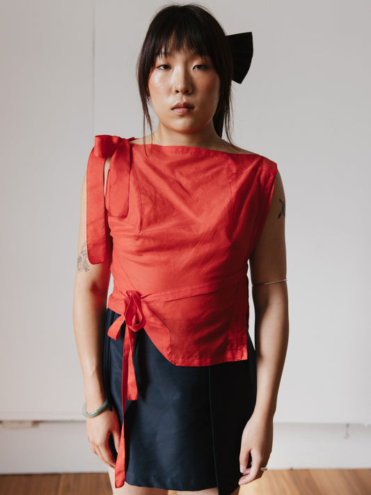 Caitlin Snell Label | Sustainable Fashion | Ethical Fashion | Silk | Cotton | New Zealand | Handmade from Home | Slow Fashion | Natural Fibre | Bow | Hand Draped Top | One of One